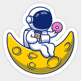 Cute Astronaut With Donut And Coffee On Moon Sticker
